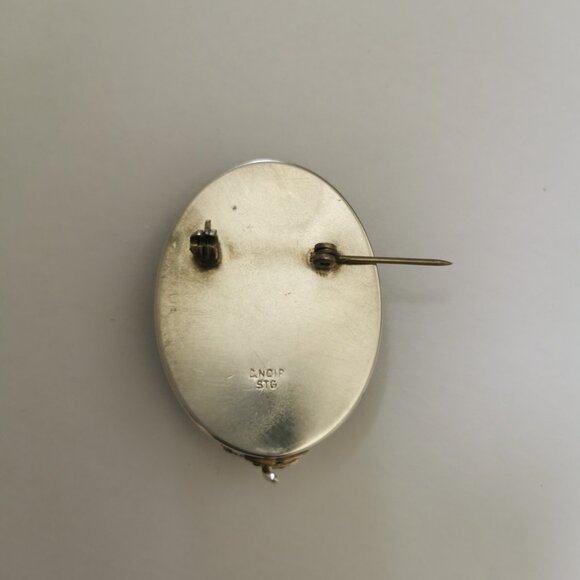 Antique Sterling Silver Signed Carnelian with Pearls Brooch - Picture 8 of 14